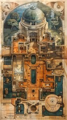 Obraz premium Vintage superhero headquarters, secret entrances, gadget workshops, mission maps