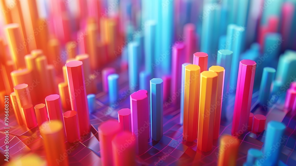 Poster 3d rendering of colorful glossy hexagons