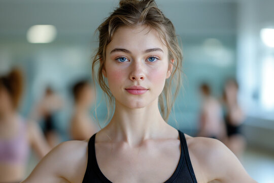 Portrait of a young female dancer at her studio during rehearsal