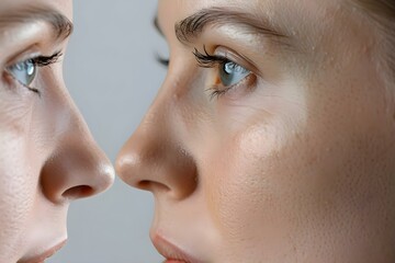 Obraz premium Comparison of womans facial wrinkles before and after treatment. Concept Facial Wrinkles, Before and After, Treatment, Women, Comparison