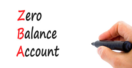 ZBA zero balance account symbol. Concept words ZBA zero balance account on beautiful white paper....