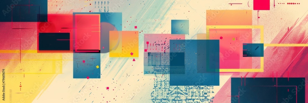 Poster contemporary abstract art with geometric shapes and splatter texture. modern graphic composition. ge