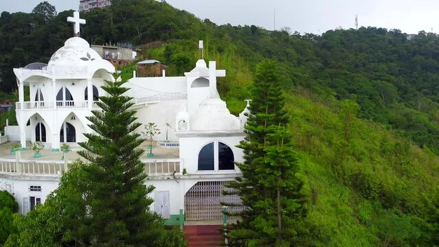 Aerial view of kv paradise in aizawl the capital city of mizoram, this architectural establishment gives an amazing view of hills and the green mizoram in north-east India