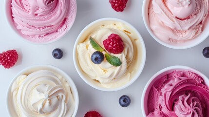 Top shot of healthier ice cream choices, featuring frozen yogurt and sorbet with few artificial ingredients, enjoyed sparingly, on a clean isolated background