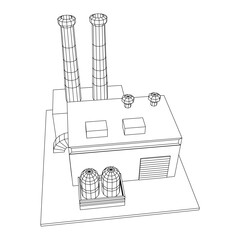 Industrial factory. Plant or Factory Building. Manufacturing building. Wireframe low poly mesh vector illustration.