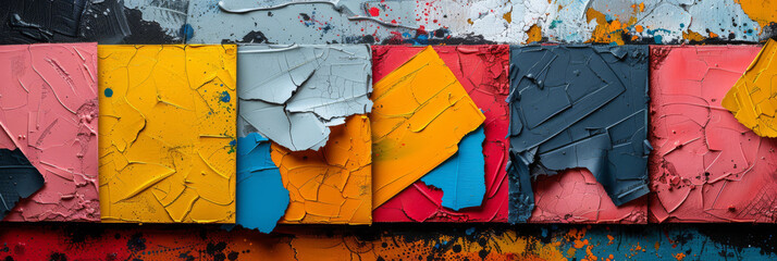 Textured Paint Swatches with Bold Colors and Dynamic Cracks