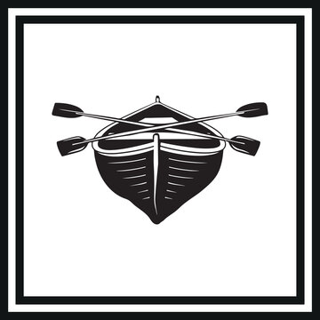 recommend clip art: Black silhouette of a rowboat with oars clipart on a white background 
