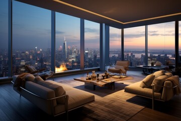 A Modern Architectural Marvel: Uninterrupted Floor-to-Ceiling Window Sections Offering Panoramic Cityscape Views
