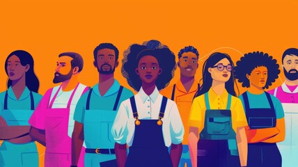 Illustration of workers in various industries - An illustration showcasing a range of workers from various industries standing confidently, emphasizing workforce diversity and pride