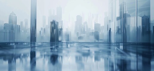 Fototapeta na wymiar Blue glass buildings in the background, a blurry city skyline