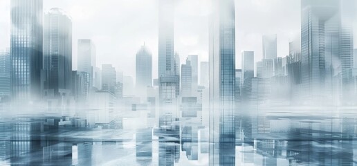 Fototapeta na wymiar Blue glass buildings in the background, a blurry city skyline