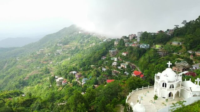 Aerial view of kv paradise in aizawl the capital city of mizoram, this architectural establishment gives an amazing view of hills and the green mizoram in north-east India