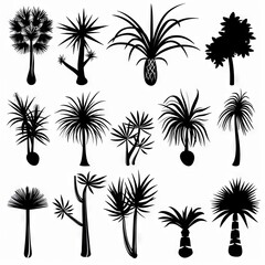 Dracaena Vand Pot Plant Icon Set, Dracaena Black White Design, Abstract Dracaena Vand Symbol