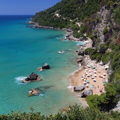 Corfu beach - Myrtiotissa. Tourist attractions in Greece. Greek island.