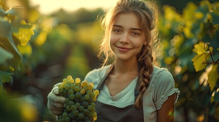 woman harvesting grapes in the garden