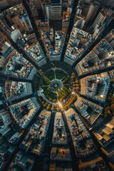 Aerial view of Paris, France. The center of the district is filled with buildings that are close together, forming circular shape. French metropolis - obrazy, fototapety, plakaty