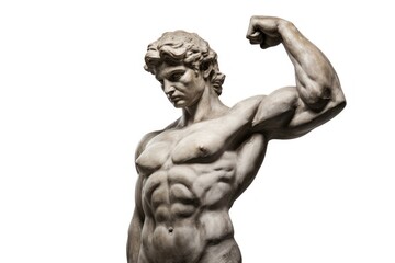 Fototapeta na wymiar Greek sculpture flexing muscle statue adult male.