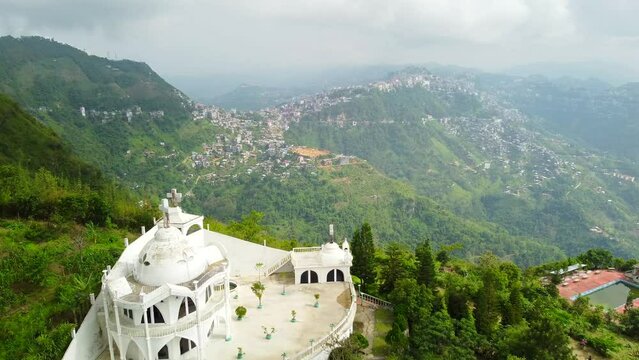 Aerial view of kv paradise in aizawl the capital city of mizoram, this architectural establishment gives an amazing view of hills and the green mizoram in north-east India
