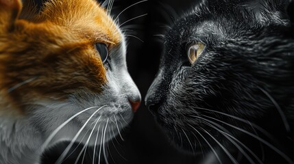 Two black and white domestic cats, with their curious whiskers and playful nature,showcasing the mischievous spirit of felidae