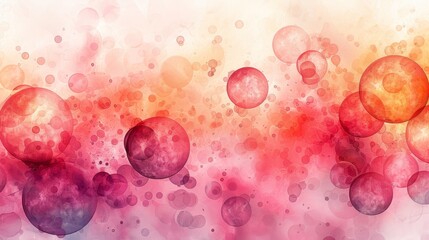 Abstract watercolor background with red and pink bubbles.