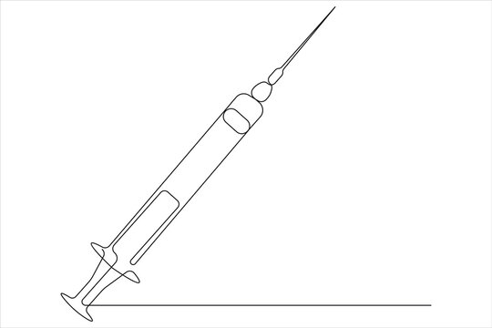recommend clip art:  One continuous line drawing of medical disposable plastic syringe with needle applicable for vaccine injection