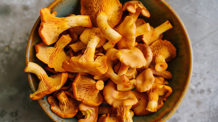 Chanterelle mushrooms in a bowl ready to cook 