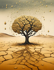 A tree that has rain as leaves, waiting for rain in the desert