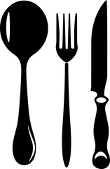 Silhouette of a spoon, fork, and knife, perfect for culinary, restaurant, and dining-themed designs