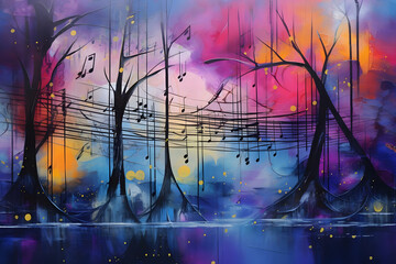 Midnight Mirage Melody, abstract landscape art, painting background, wallpaper, generative ai