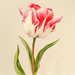 Tulip Painting, Spring Flower Drawing, Tulip Botanical Illustration, Copy Space