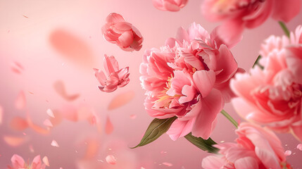 Spring blossom background ,Beautiful nature scene with blooming tree and sun flare ,Gorgeous delicate pink peonies, blooming tender natural background, lovely spring composition