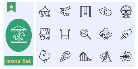 Amusement Park icon set symbol collection, logo isolated vector illustration