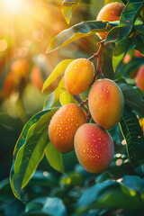 Fresh juicy yellow mangos close up generated.Ai