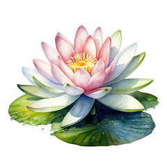 Beautiful single water lily flower watercolor illustration clipart