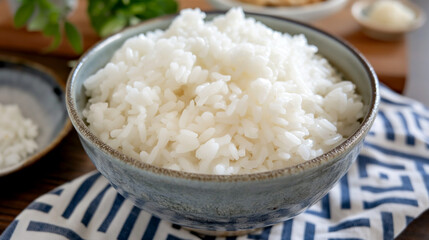 Steamed rice in a bowl on the table