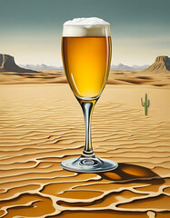There is a glass of beer in the desert