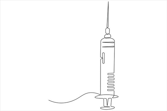 recommend clip art:  One continuous line drawing of medical disposable plastic syringe with needle applicable for vaccine injection