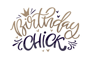 Birthday chick - cute hand drawn doodle lettering quote. T-shirt design, mug print. © jane55
