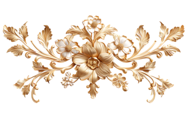  luxury gold floral ornament, clip art, white background