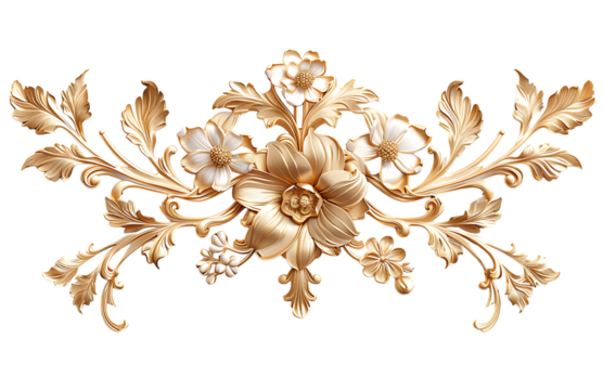  luxury gold floral ornament, clip art, white background