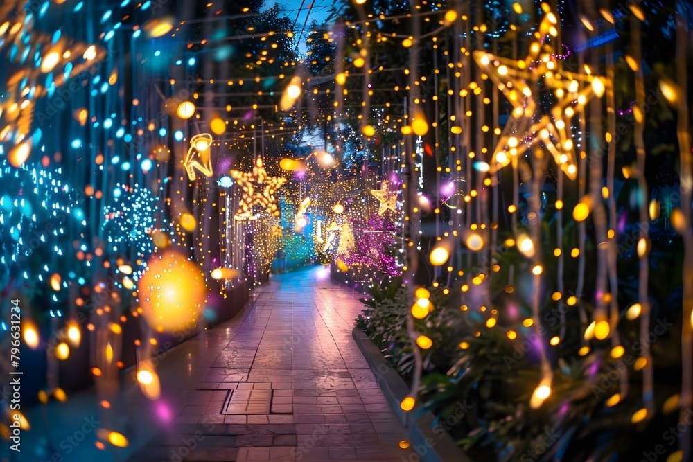 Poster enchanted scene: shimmering lights and cascading stars in augmented reality. concept enchanted scene