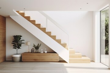 Minimal interior foyer staircase architecture furniture.
