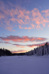 Obraz premium Image from the Alterdalstjernet Lake, part of the Totenaasen Nature Reserve up in the Totenaasen Hills, Norway, in winter.