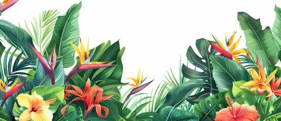Tropical_plants_and_flowers_border_a_white_background