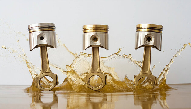 Engine piston dripping in machinery lubricant oil. Splash lubrication system.