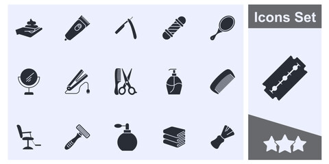Barber shop icon set symbol collection, logo isolated vector illustration