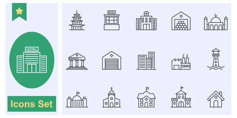 Building icon set symbol collection, logo isolated vector illustration