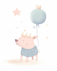 Artistic watercolor clipart depicting a cute animal wearing a regal crown, detailed with soft textures and playful colors, elegantly isolated on a white background