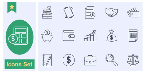 Finance and business icon set symbol collection, logo isolated vector illustration