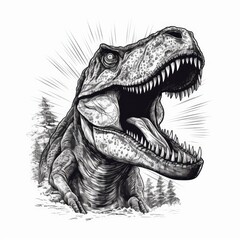 Naklejka premium Dinosaur Sketch, Hand Drawn Sketched Dino, Engraving Dinosaurs, Ink Jurassic Monster Dinosaur